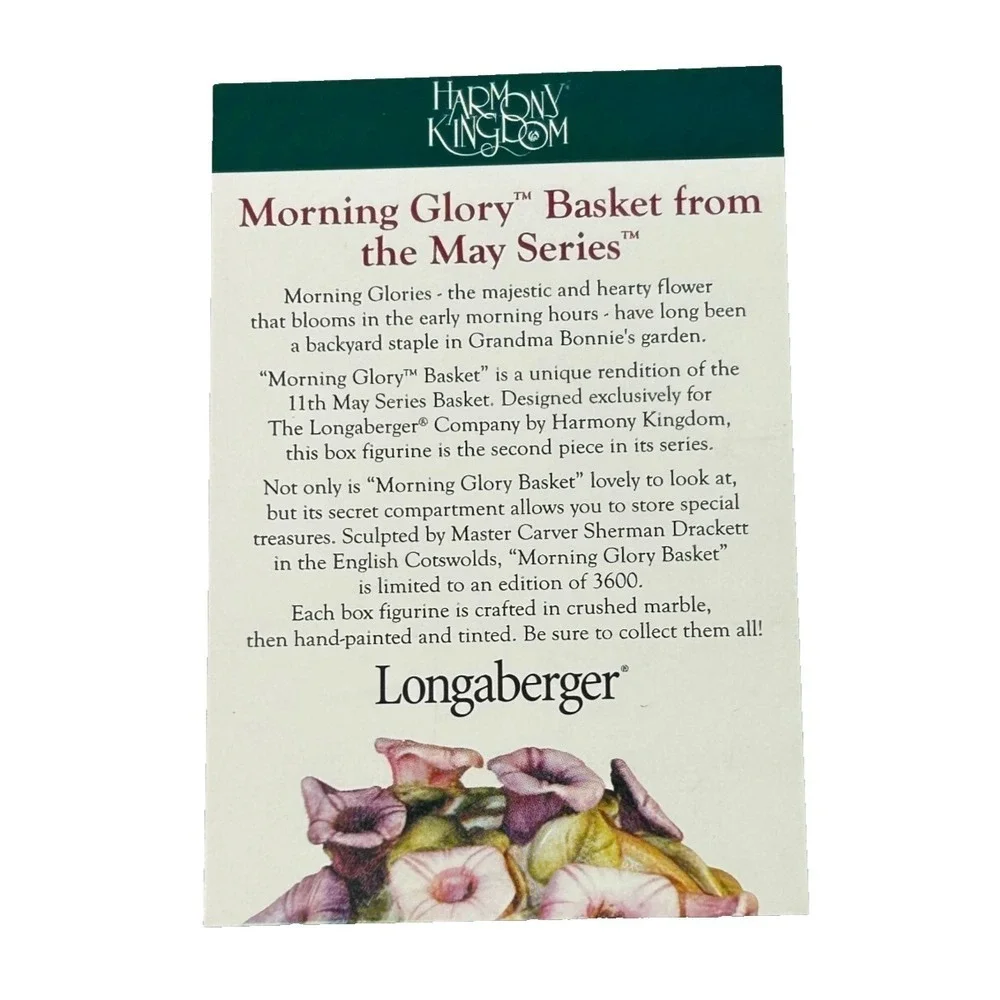 Harmony Kingdom Longaberger Morning Glory Basket Trinket Box 2000 Limited Ed - Picture 15 of 16